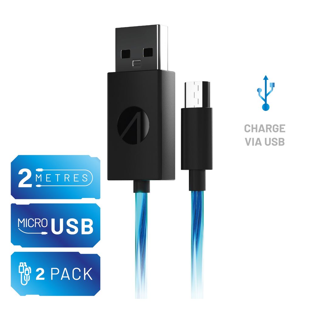USB Kabel (2x 2m) Play&Charge mit LED Beleuchtung [PS4]