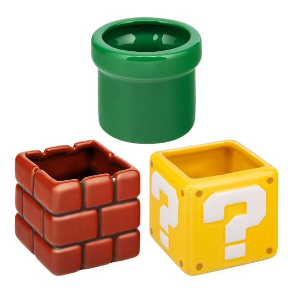 Snack Schalen 3er Set - Super Mario Bros.: ?-Block, Ziegelsteinblock & Warp-Röhre