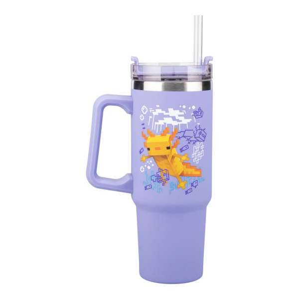 Reisebecher mit Trinkhalm 900ml (lila) - Minecraft: Axolotl